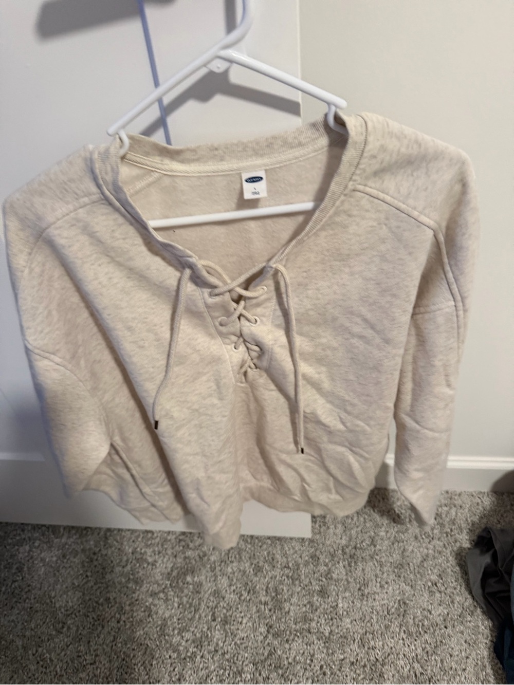Old Navy Lace-Up V-Neck Sweatshirt - Beige/Cream